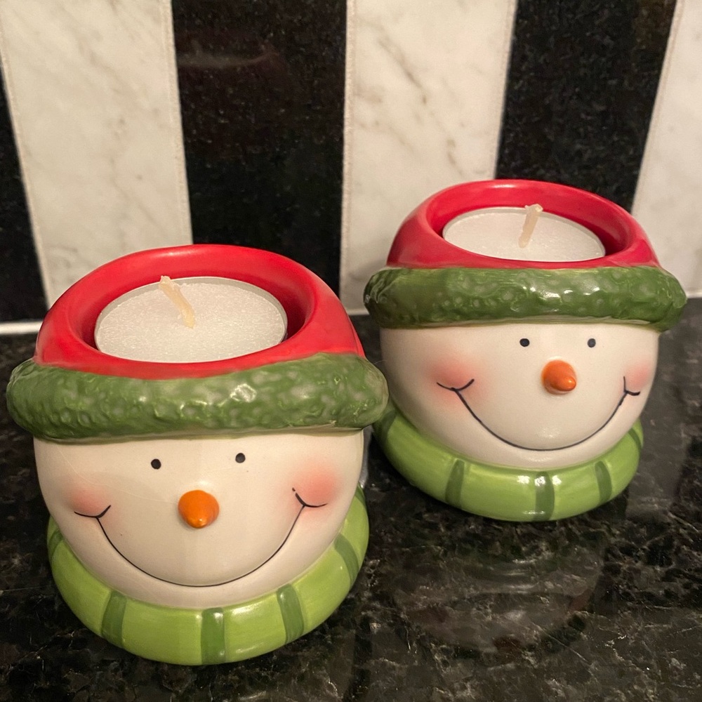 2 - Yankee Candle Snowman Tea Light Candle Holders